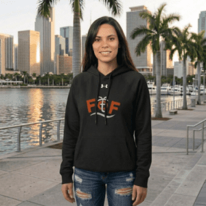 Woman wearing black FOTF Hoodie