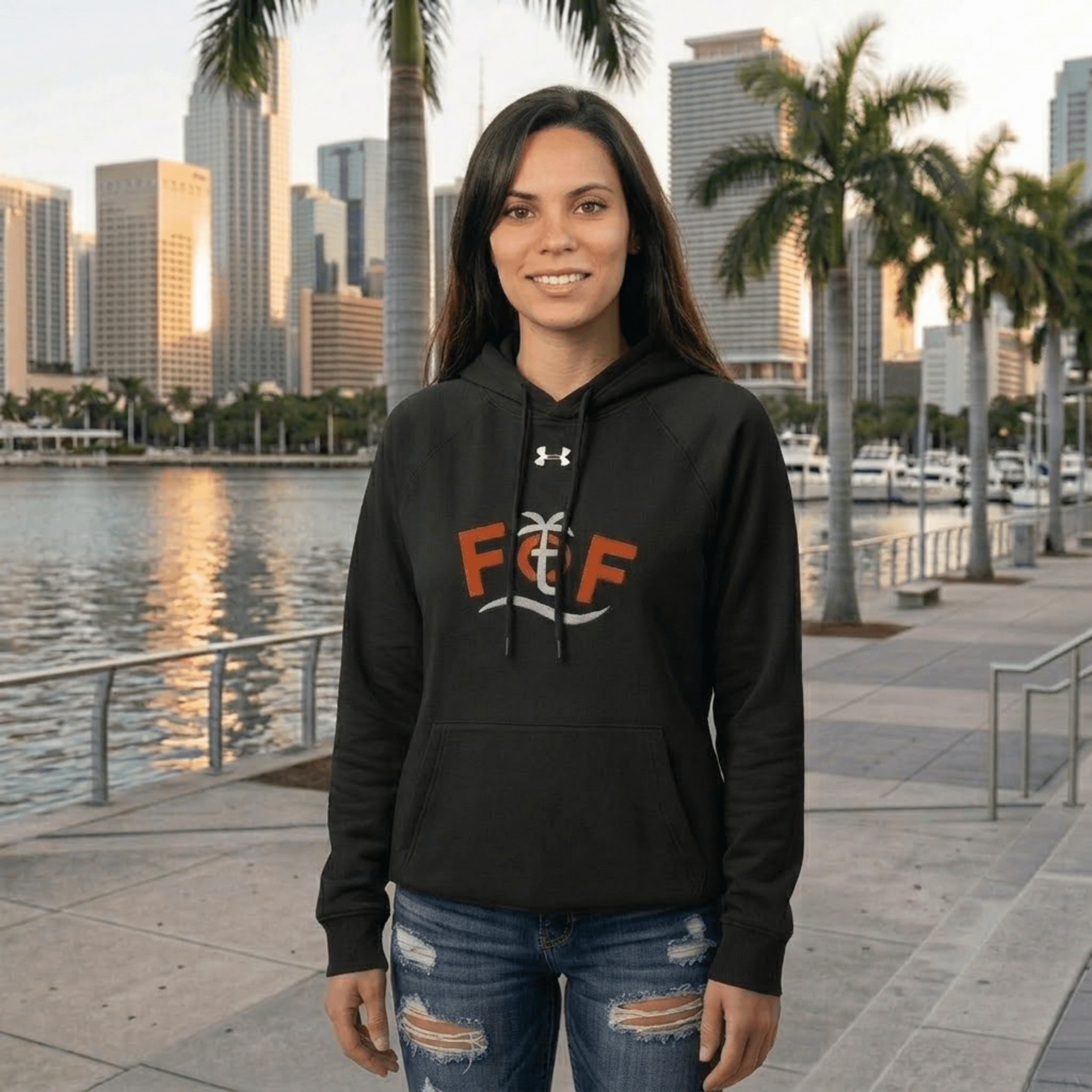 Woman wearing black FOTF Hoodie