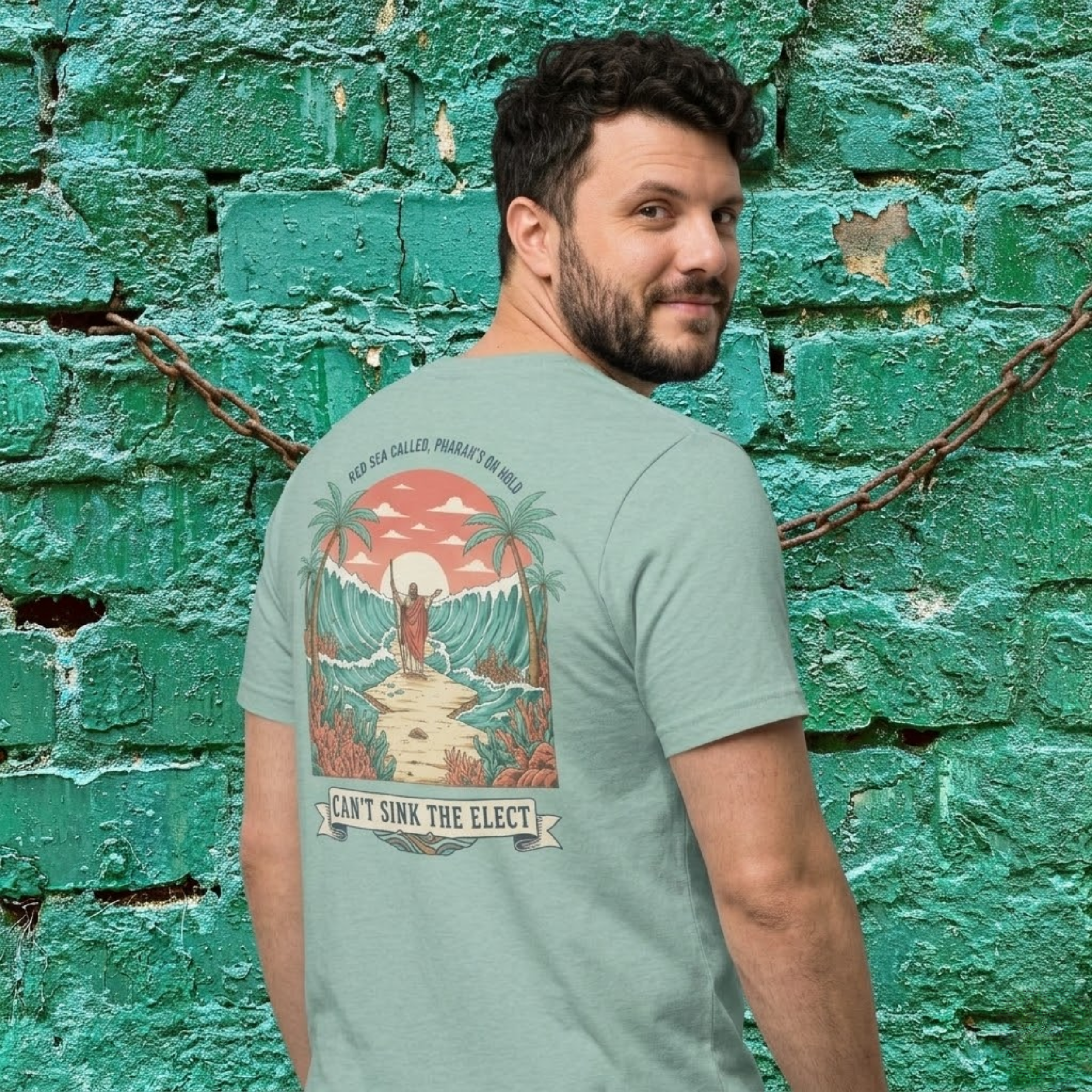 Guy wearing teal reformed shirt