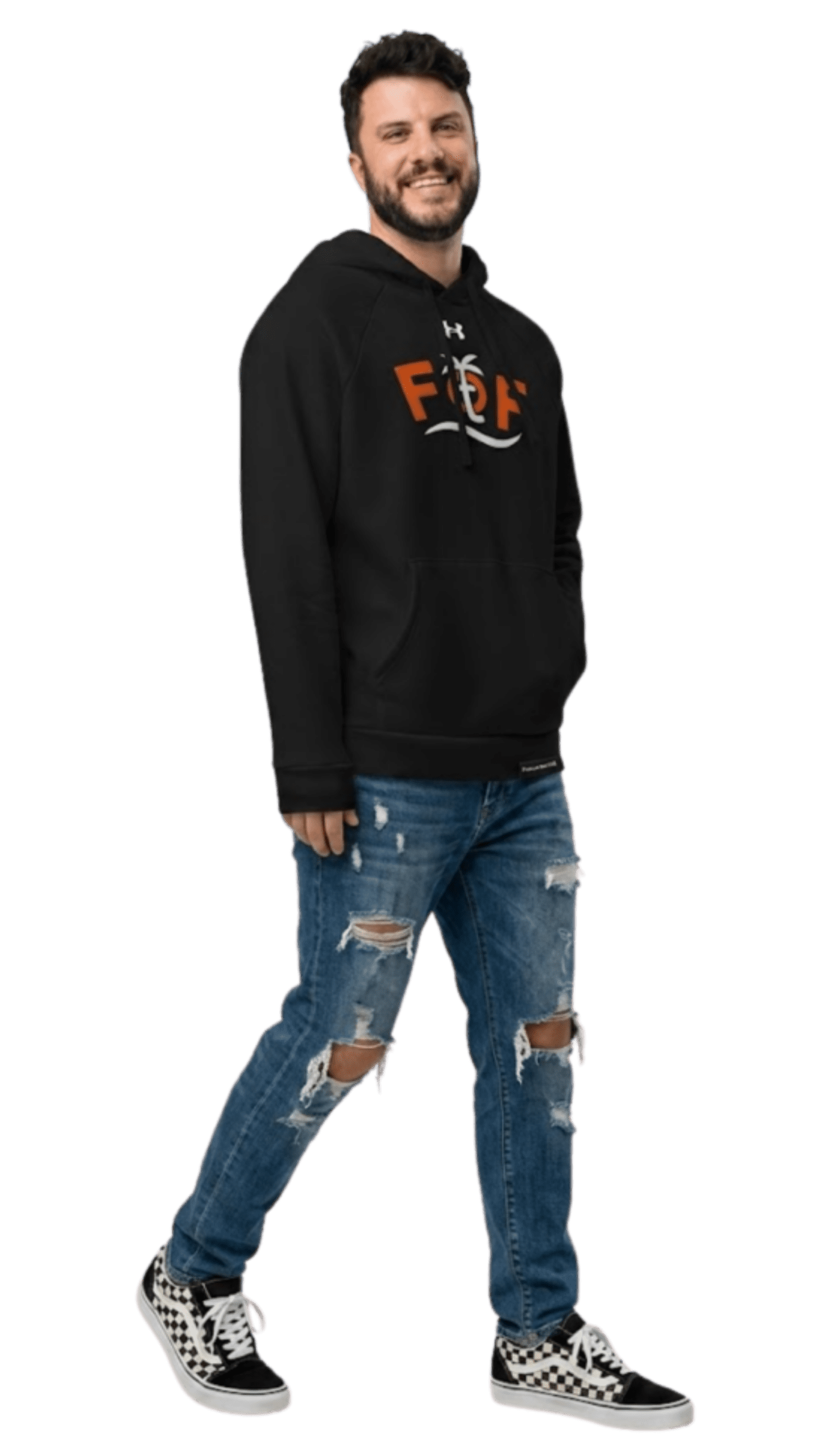 Guy wearing Focus on the Faith Under Armour Hoodie